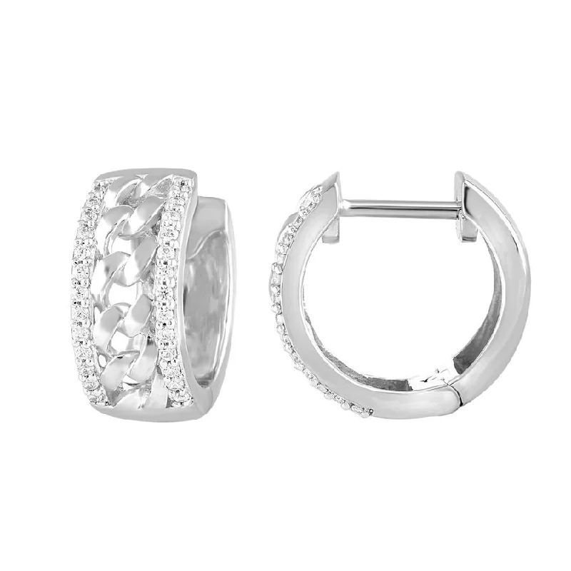 Women’s sapphire earrings-MEN'S HOOPS EARRINGS 0.20CT ROUND DIAMOND 10K WHITE GOLD