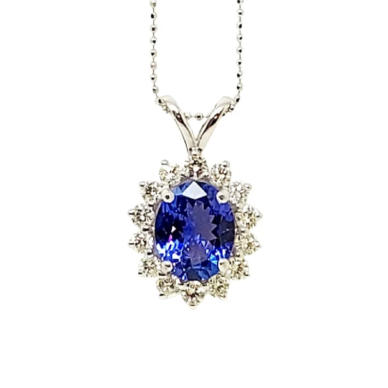 Women’s circle pendant necklace-Tanzanite and Diamond Halo Pendant in 14k White Gold AD NO: 2959