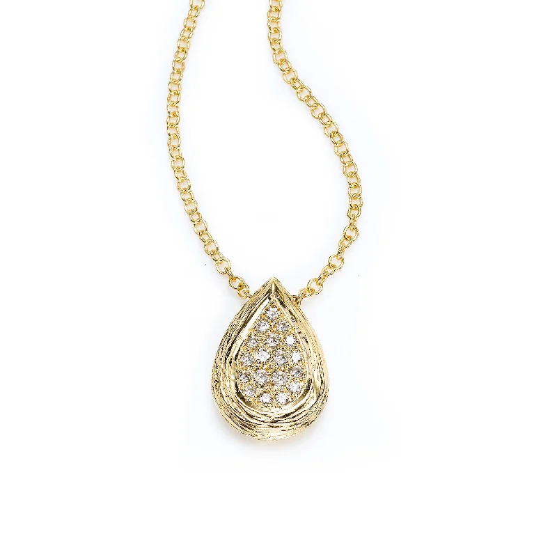 Women’s black diamond necklace-Pear Shape Pavé Diamond Pendant, 14K Yellow Gold