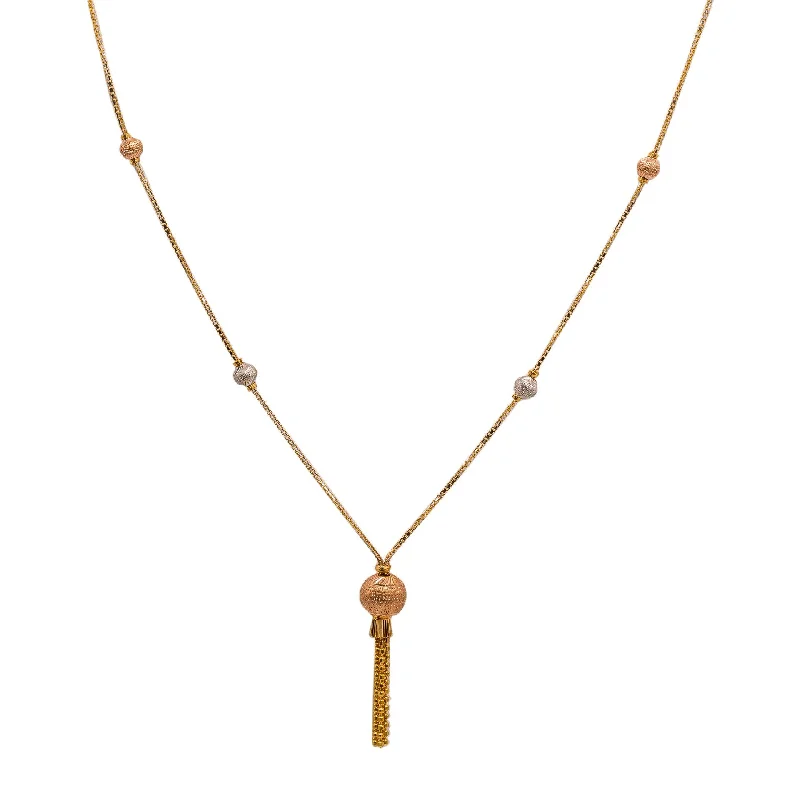 Women’s diamond necklace-22K Multi Tone Gold Chain W/ Speckle Texture Balls & Beaded Tassel Pendant, 7.4 Grams