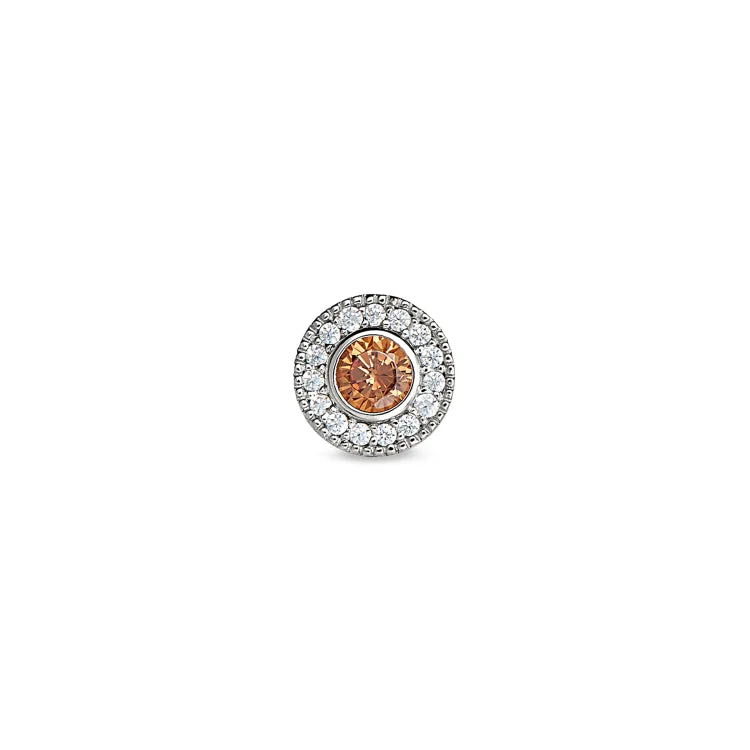 Women’s round cut engagement ring-Platinum Finish Sterling Silver Micropave Round Simulated Citrine Charm with Simulated Diamonds for BL2300B