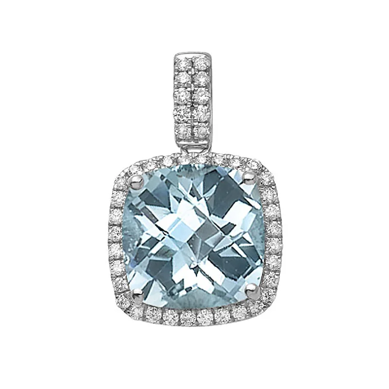 Women’s square pendant necklace-Aquamarine 14k White Gold Pendant with Diamonds