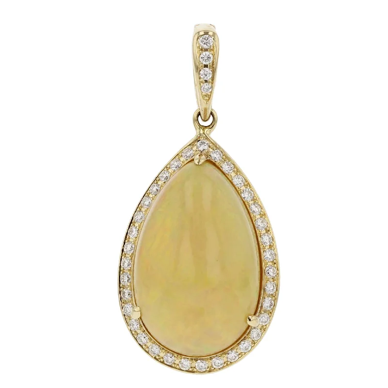 Women’s adjustable necklace-Cabochon Opal Diamond Halo Pendant