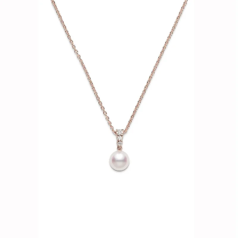 Women’s elegant gold necklace-Akoya Cultured Pearl and Diamond Pendant