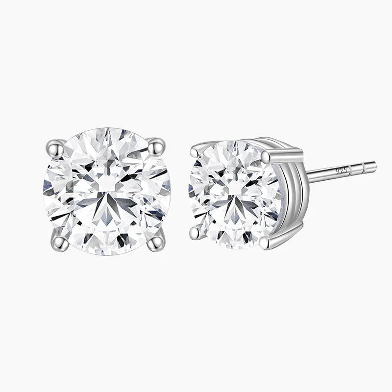 Women’s fashion stud earrings-Sterling Silver Round Cut Post Earrings