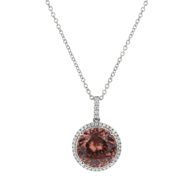 Women’s crystal necklace-Blush Zircon 14k White Gold Pendant with Diamond Halo