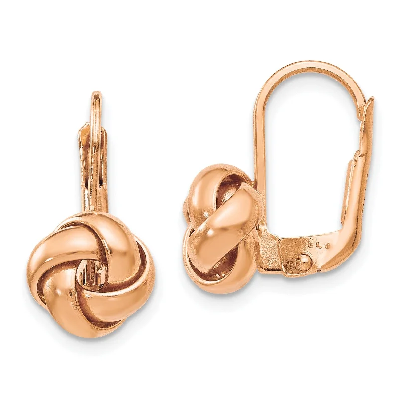 Women’s rose gold earrings-14KT Rose Gold 13X9MM Leverback Love Knot Earrings