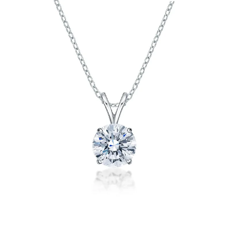 Women’s large pendant necklace-Round Brilliant solitaire pendant with 1.5 carat* diamond simulant in 10 carat white gold