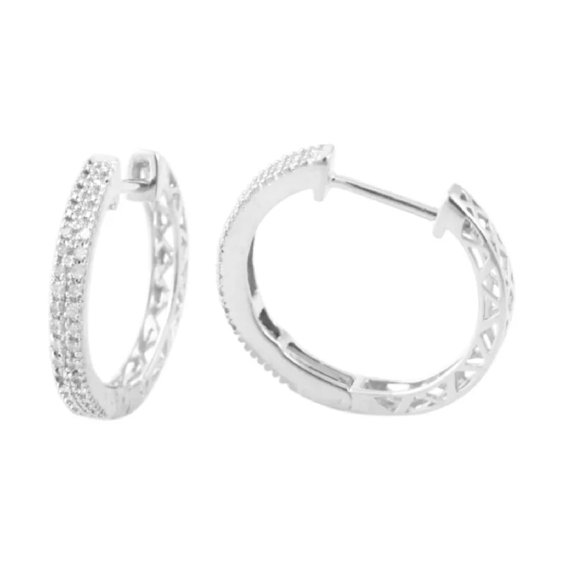 Women’s handmade earrings-1/10 CTW Diamond Hoop Earrings in 10KT White Gold