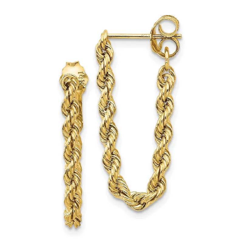 Women’s long drop earrings-14KT Yellow Gold 28X8MM Dangle Rope Earrings