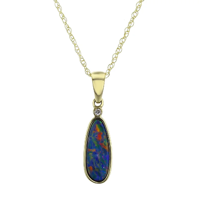 Women’s opal pendant necklace-14K Yellow Gold Opal and Diamond Pendant