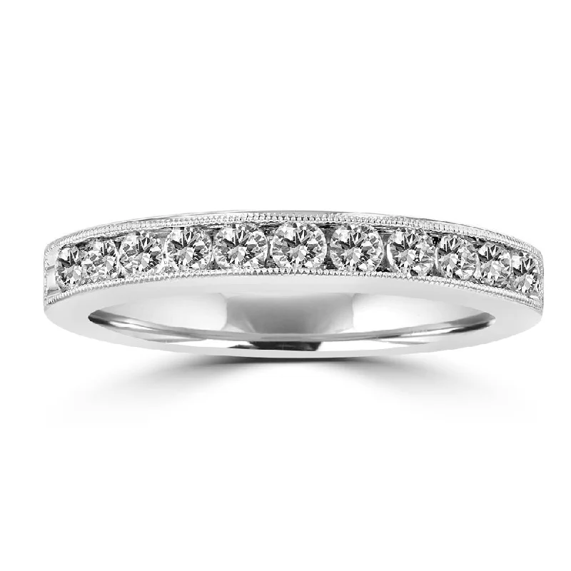 Women’s personalized engagement ring-14KT White Gold 1/2 CTW Round Diamond Channel Set Milgrain Band