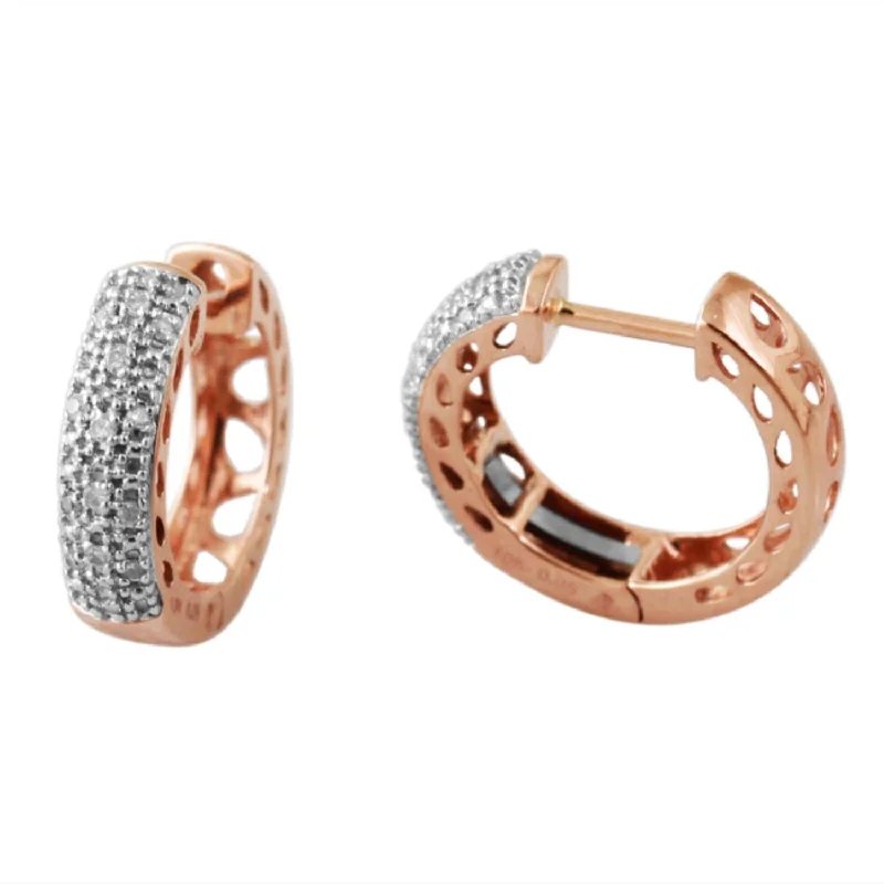 Women’s colorful gemstone earrings-1/10 CTW Diamond Hoop Earrings in 10KT Rose Gold