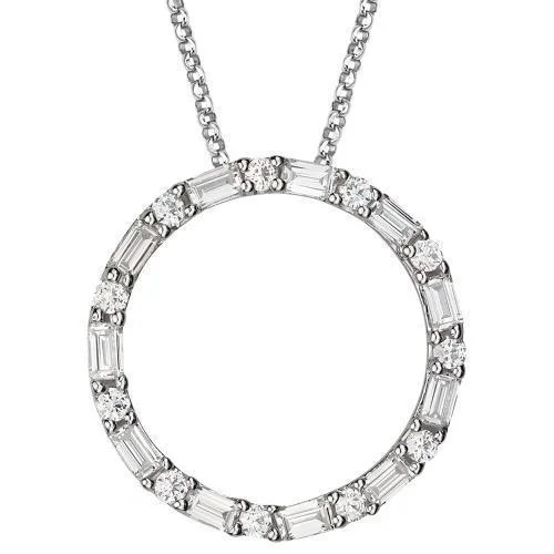 Women’s sapphire necklace-Circle pendant with 0.77 carats* of diamond simulants in 10 carat white gold