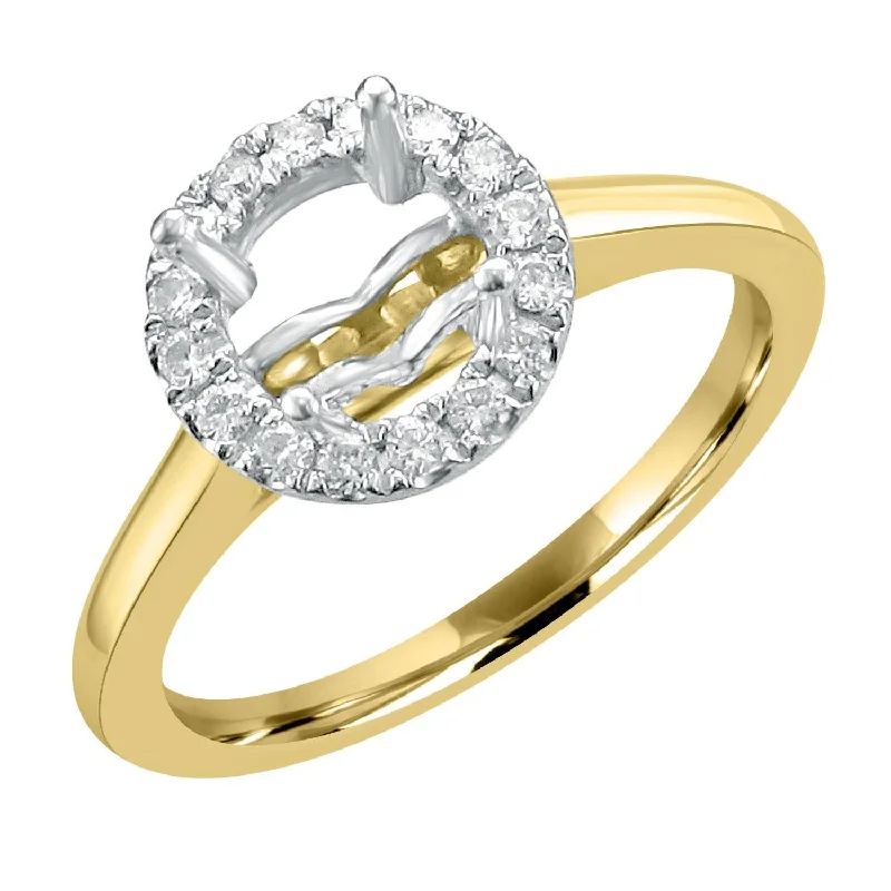 Women’s emerald-cut engagement ring-14KT Two-Tone Gold .16 CTW Halo Setting for .75-1.25 CT Round Diamond