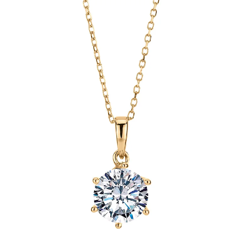 Women’s floral necklace-Round Brilliant solitaire pendant with 1.28 carat* diamond simulant in 10 carat yellow gold