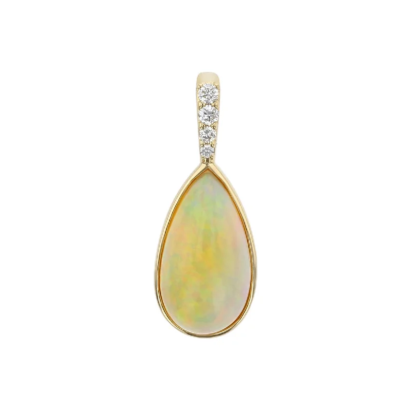 Women’s wedding necklace-Ethiopian Cabochon Opal Pendant with Diamond Bail