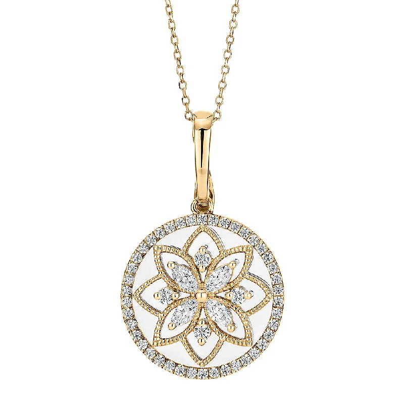 Women’s trendy necklace-Fancy pendant with 0.64 carats* of diamond simulants in 10 carat yellow gold and sterling silver