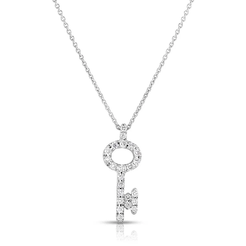 Women’s teardrop necklace-Diamond Key Pendant, .16 Carat Total, 14K White Gold