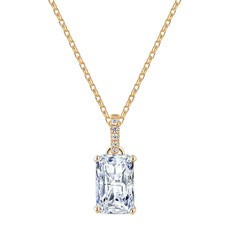 Women’s large pendant necklace-Radiant solitaire pendant with 3.49 carat* diamond simulant in 10 carat yellow gold