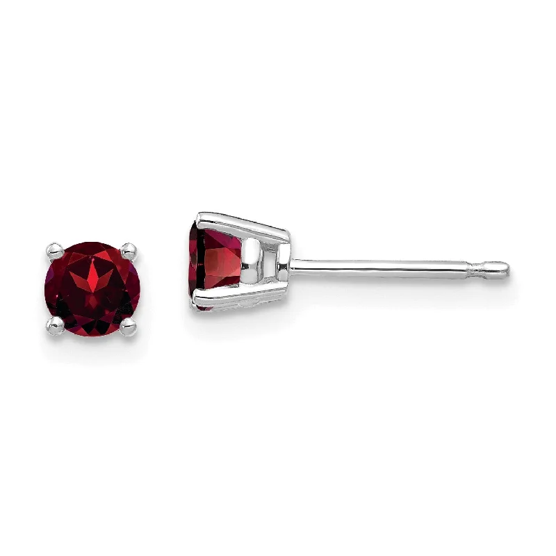 Women’s small earrings-4MM Round Garnet Stud Earrings in 14KT White Gold