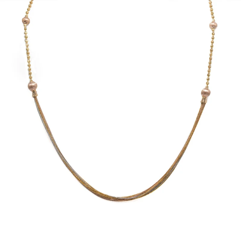 Women’s gold chain necklace set-22K Multi Tone Gold Ball Chain W/ Rose Gold Balls & Draped Chains, 11gm