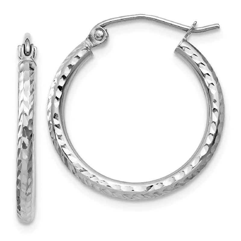 Women’s vintage earrings-14KT White Gold 20X2MM Diamond-cut Hoop Earrings