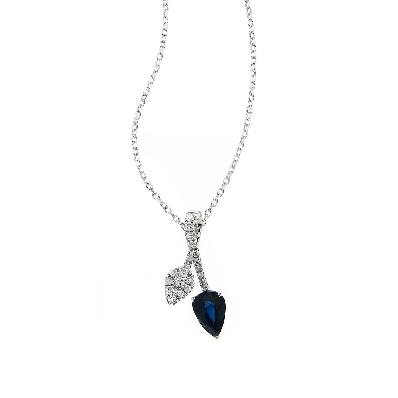 Women’s crystal necklace-Sapphire and Diamond Petals Pendant, 14K White Gold