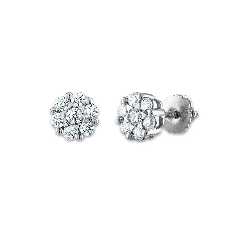 Women’s luxury earrings-EcoLove 1/2 CTW Lab Grown Diamond Cluster Stud Flower Shaped Earrings in 14KT White Gold