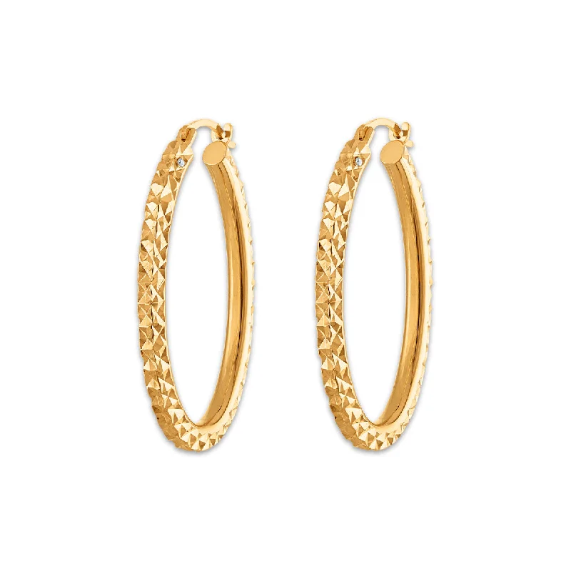 Women’s stylish earrings-Gold Luxe Diamond Cut Oval Hoop Earrings in 10KT Yellow Gold Over Resin