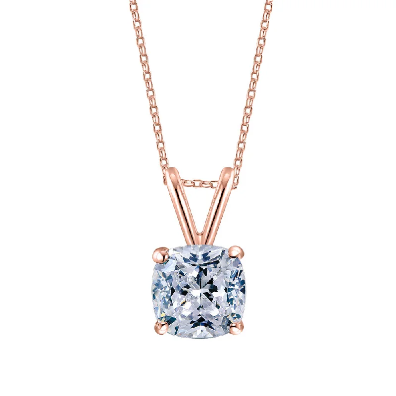 Women’s luxury necklace-Cushion solitaire pendant with 1 carat* diamond simulant in 10 carat rose gold