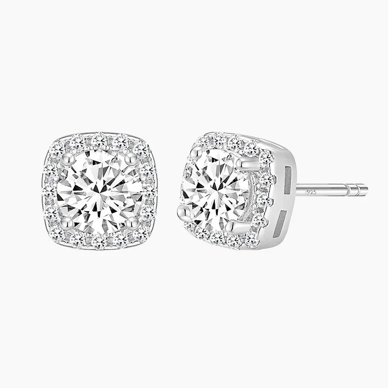 Women’s double drop earrings-Princess Cut Square Cubic Zirconia Stud Post Earrings