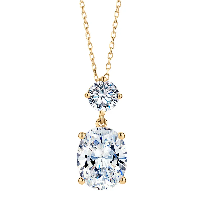 Women’s sterling silver necklace-Fancy pendant with 3 carats* of diamond simulants in 10 carat yellow gold