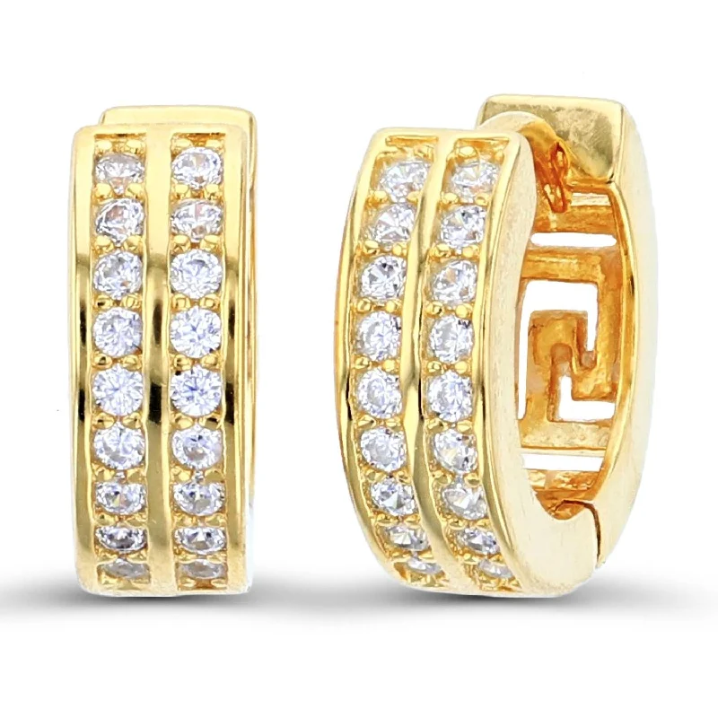 Women’s boho earrings-Luxe Layers 14KT Yellow Gold Plated Sterling Silver Round Cubic Zirconia 4X12MM Huggie Hoop Earrings