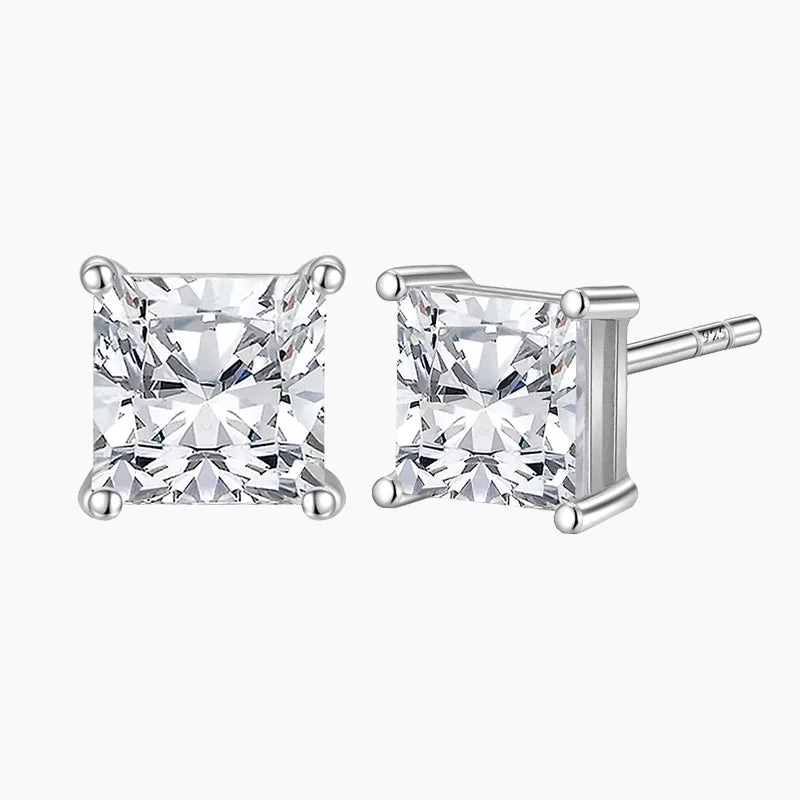 Women’s heirloom earrings-Sliver Cubic Zirconia Square Stud Post Earrings