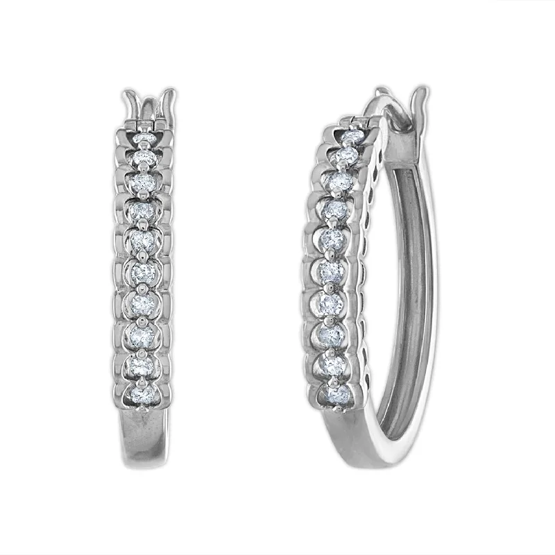 Women’s princess cut earrings-1/4 CTW Diamond Hoop Earrings in Sterling Silver