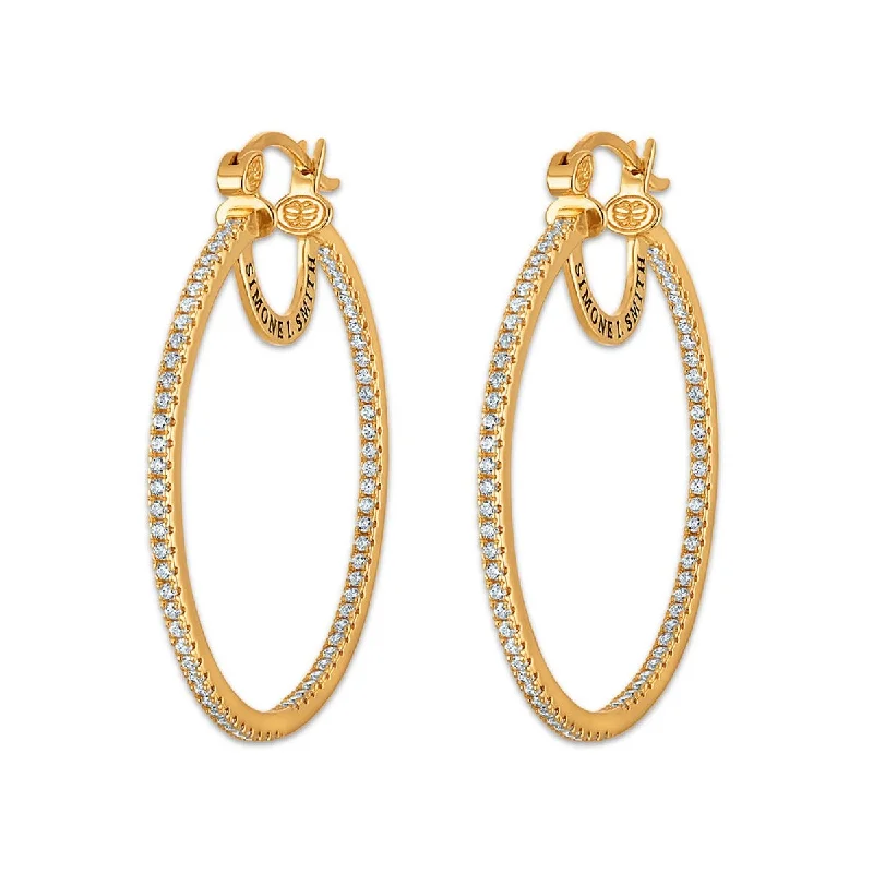 Women’s silver earrings-Simone I Smith Collection 50MM Crystal Hoop Earrings in 18K Gold Plated Sterling Silver