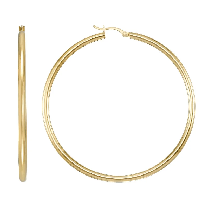 Women’s silver earrings-Simone I Smith Collection 18KT Yellow Gold Plated Sterling Silver 65X3MM Hoop Earrings