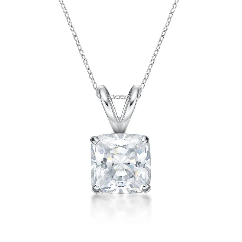 Women’s designer necklace-Princess Cut solitaire pendant with 2 carat* diamond simulant in 10 carat white gold