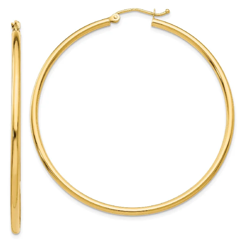 Women’s small earrings-14KT Yellow Gold 50X2MM Hoop Earrings