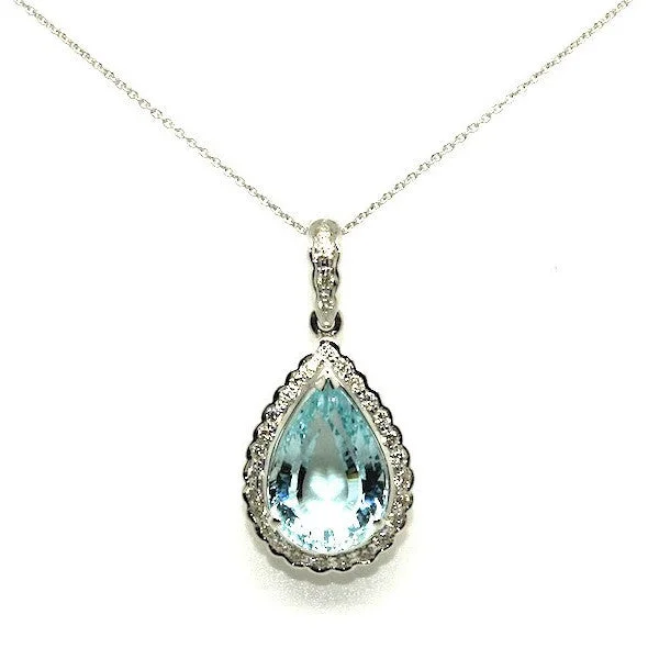 Women’s luxury gemstone necklace-Aquamarine And Diamond  Drop Pendant/ Item Code: PN 11