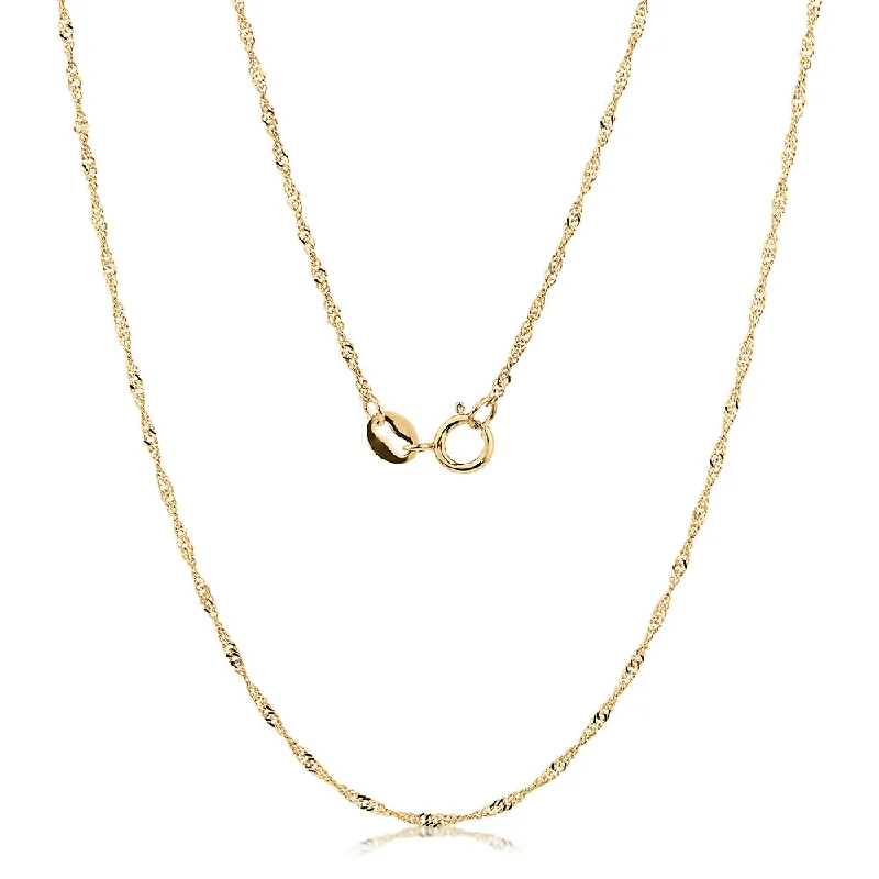 Women’s pearl and diamond necklace-50CM singapore chain in 10 carat yellow gold