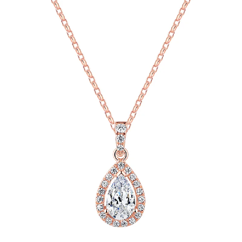 Women’s opal necklace-Halo pendant with 0.98 carats* of diamond simulants in 10 carat rose gold