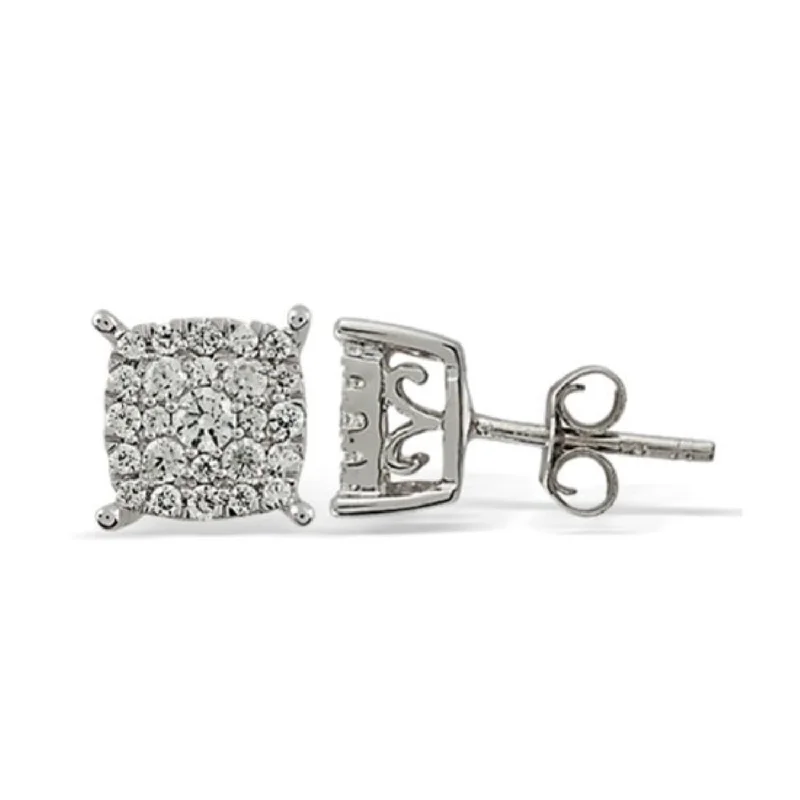 Women’s trendy earrings-1/2 CTW Diamond Cluster Stud Earrings in 10KT White Gold