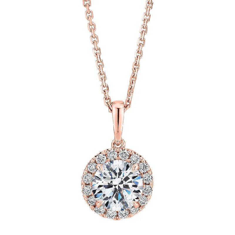 Women’s sapphire pendant necklace-Premium Certified Lab-Grown Diamond, 1.19 carat TW round brilliant halo pendant in 14 carat rose gold