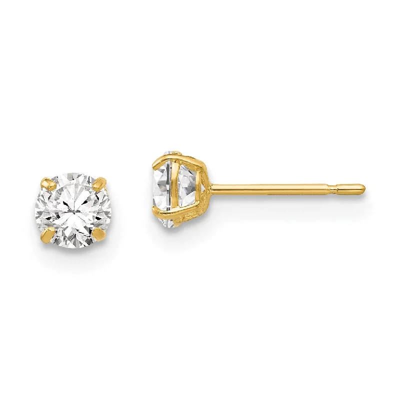 Women’s twisted earrings-14KT Yellow Gold 4MM Round Cubic Zirconia Stud Earrings