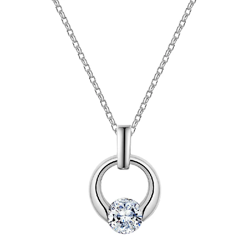 Women’s engraved necklace-Round Brilliant solitaire pendant with 1.03 carat* diamond simulant in 10 carat white gold