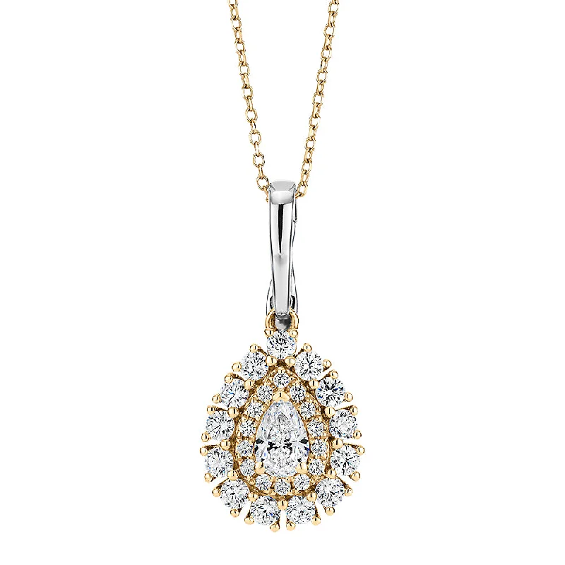 Women’s sapphire pendant necklace-Fancy pendant with 0.91 carats* of diamond simulants in 10 carat yellow gold and sterling silver