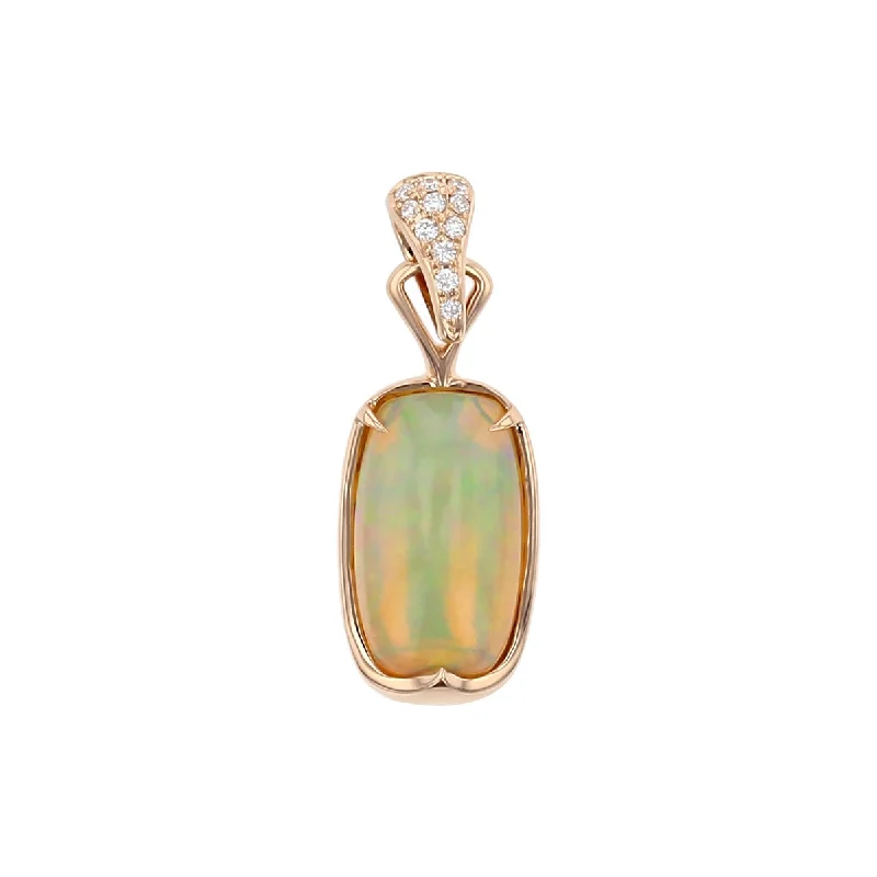 Women’s fancy necklace-Cushion Ethiopian Opal and Diamond Pendant