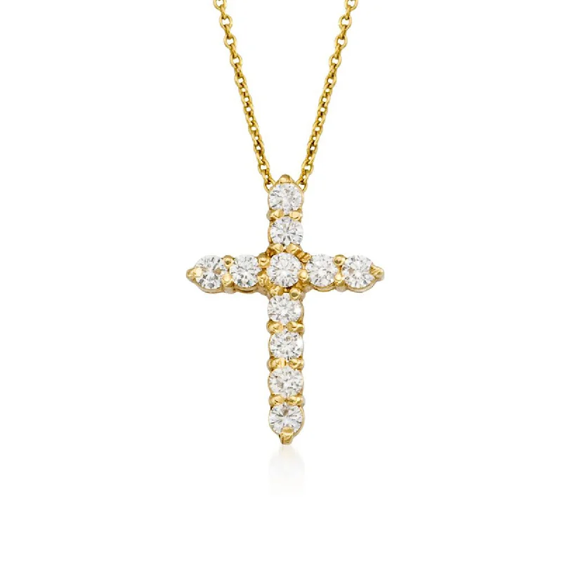 Women’s gold necklace-18K Yellow Gold Diamond Cross Pendant